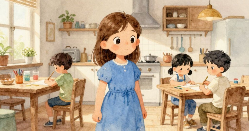 溫馨廚房全景,Thea與Viggo在桌前忙碌創作,周遭擺滿手作工具與陽光反射,展現創意家庭氛圍