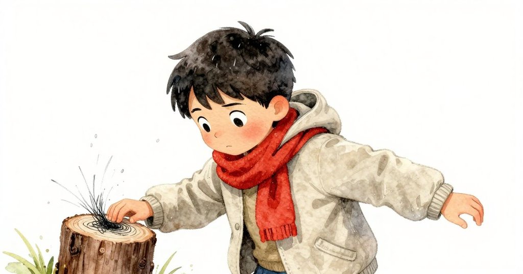 Hugo在記錄時遭遇樹上水滴擊中頭巾,筆跡模糊,動作中流露出驚訝與調皮雨天之美。