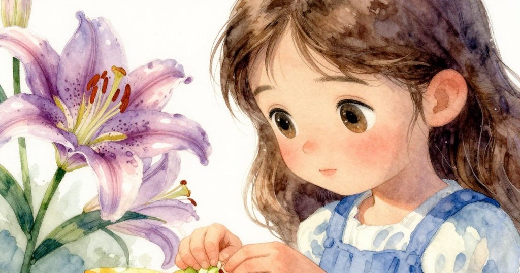 莉莉專注注視，眼中流露驚奇與溫柔，輕觸塑料碗冷暖對比，背景柔焦突顯溫馨氣氛。