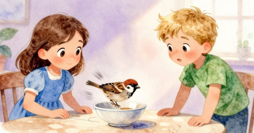 光盤沿著塑料碗滑動，留有顯著運動軌跡，麻雀迅速穿梭於空中，動態感十足，展現遊戲緊張氣氛。