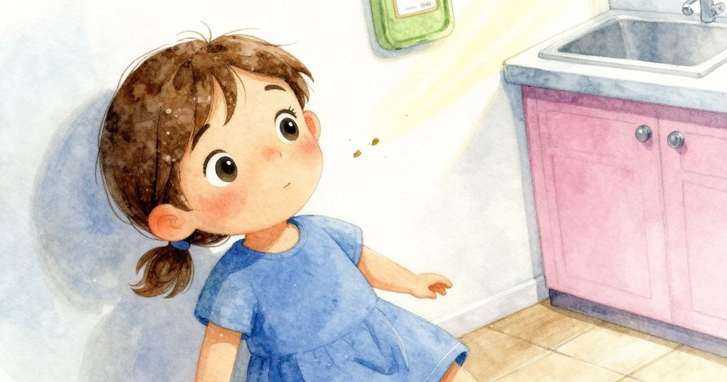 Britt在傾斜角度的光影中，臉上落下一塊碎屑，小葉輕飄於髮間，詩意氛圍中顯現出活潑情感