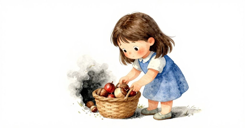 杯子在微風中輕移，隱藏籃子角落中孤單橡果被輕觸推入，展現細膩自然動作。