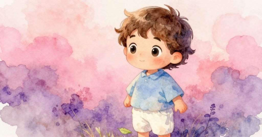 主角近鏡頭呈現驚奇眼神凝視落於足尖的乾樹葉，晨光柔和，細節生動展現初遇之美好