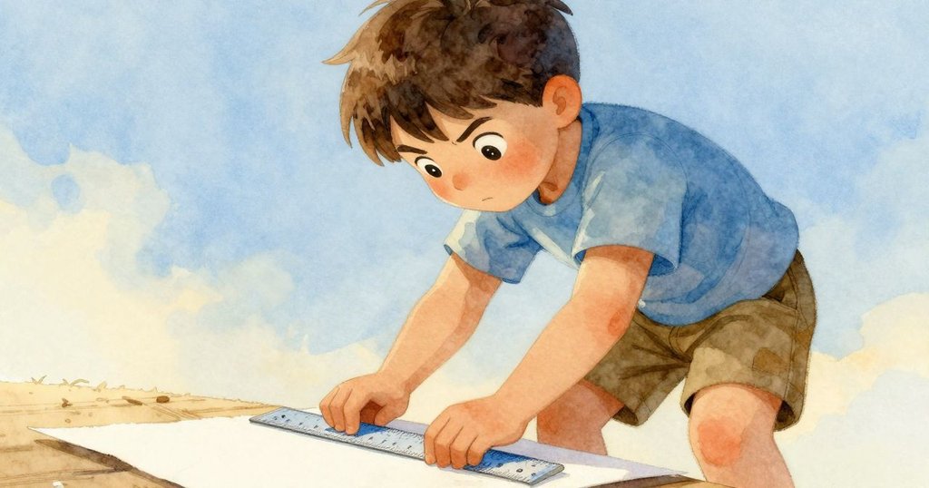 賽德里克低角度定住彎曲濕紙,用藍色尺子穩固畫面,神情專注展現集中與堅毅