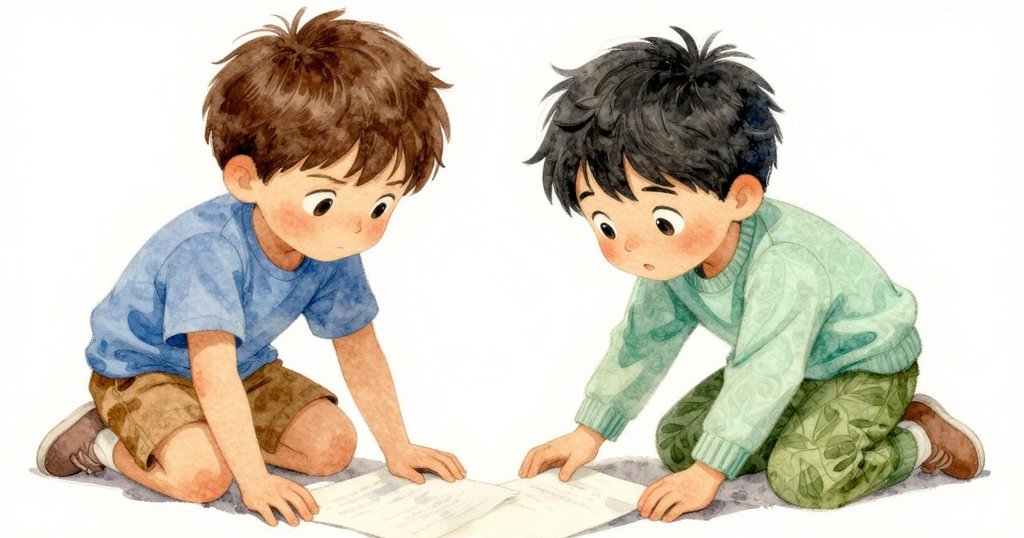 賽德里克抓住滑落的畫紙角,阿莫斯輕聲商量糾正方法,兩人默契協作,室內溫馨燈光營造決策氣氛