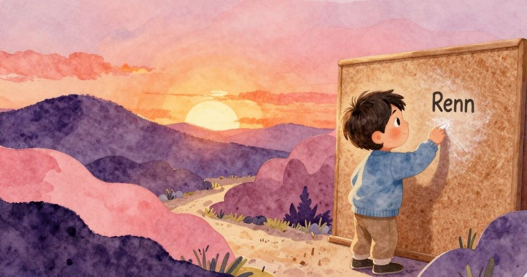 瑞恩在書桌角落發現隱秘的藝術世界，紙山與谷間交錯，輕柔粉筆塵懸浮，激發無限想像。