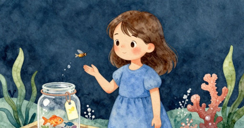 飛蟲穿越罐子旁閃過,罐身亮麗魚標吸引目光,水滴反射室內光線,營造出水下般透明效果,情節漸入高潮。