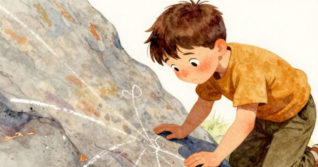 Cole細緻觀察逐漸消失的粉筆線條，色彩轉變為灰色石面，他流露出關切與沉思，觸碰著變化中的藝術。