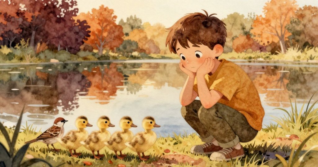 在平靜時刻，Cole與池塘邊的麻雀及小鴨重逢，回憶粉筆藝術逐漸消退，他臉上洋溢著溫柔與希望的微笑。