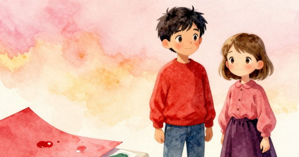 紅紙特寫，濕潤顏料點綴於頁面上，細節豐富，背景柔和，突顯紙張質感