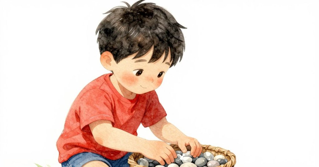 Marco近拍手部輕觸身邊的竹編市集籃子與閃亮小石子,手部動作細膩,展現大自然之美與溫柔情懷。