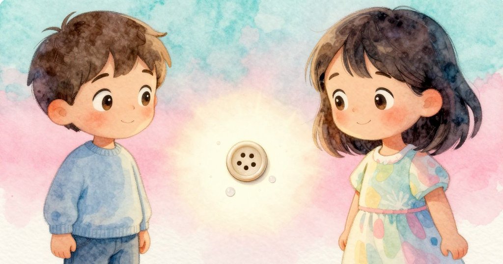 小鈕扣與六個手繪點點穩固拼貼，閃爍膠水見證創意與毅力終成正果，紙面細節豐富精緻。