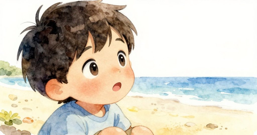 Reese 目光聚焦在閃爍的石子上, 表情滿懷驚奇, 柔和陽光灑落, 展示冒險開始的情感瞬間