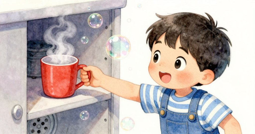 近距離展現肥皂泡滑向排水孔，杯子散發輕柔蒸氣，高櫥中露出亮紅杯子，細節之處充滿神秘感