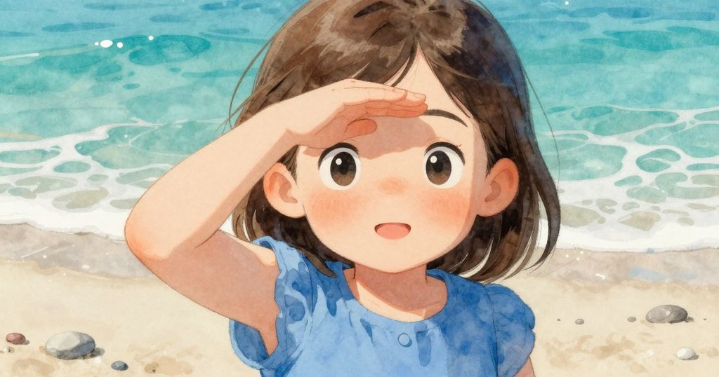 艾拉用手擋住強光,近距離展現專注好奇神情,背景中閃爍著細小石子,情感明顯