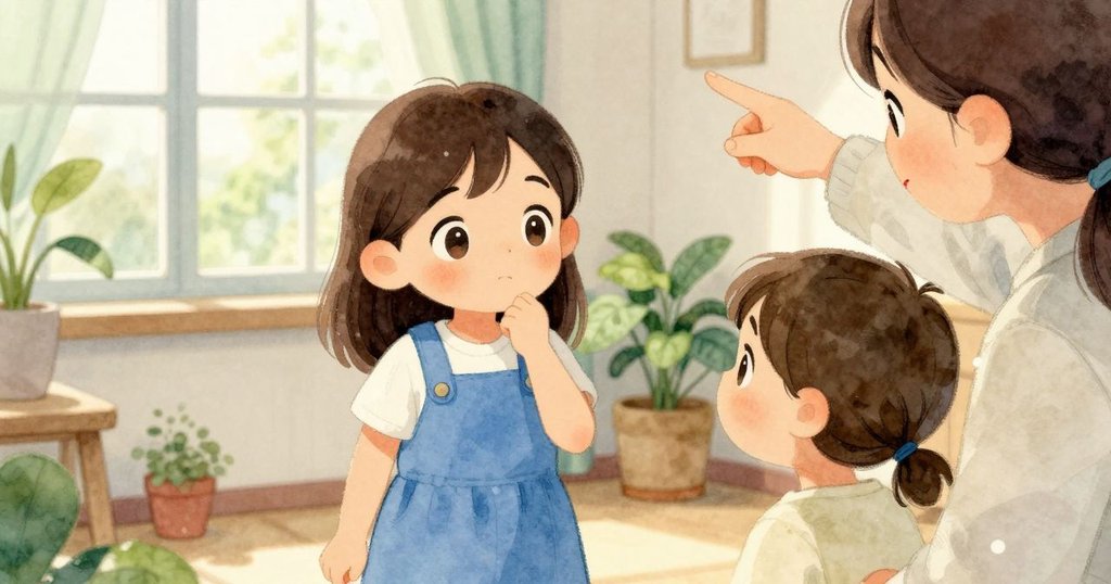 在室內溫馨植物房中,成年人指向窗外小鳥,艾拉靜聽回應,展現探索與交流溫暖瞬間