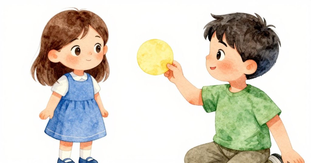 Lily專注地舉起黃色紙圈，她的手輕握紙邊，桌上膠水光澤微顯，動作細膩溫柔。