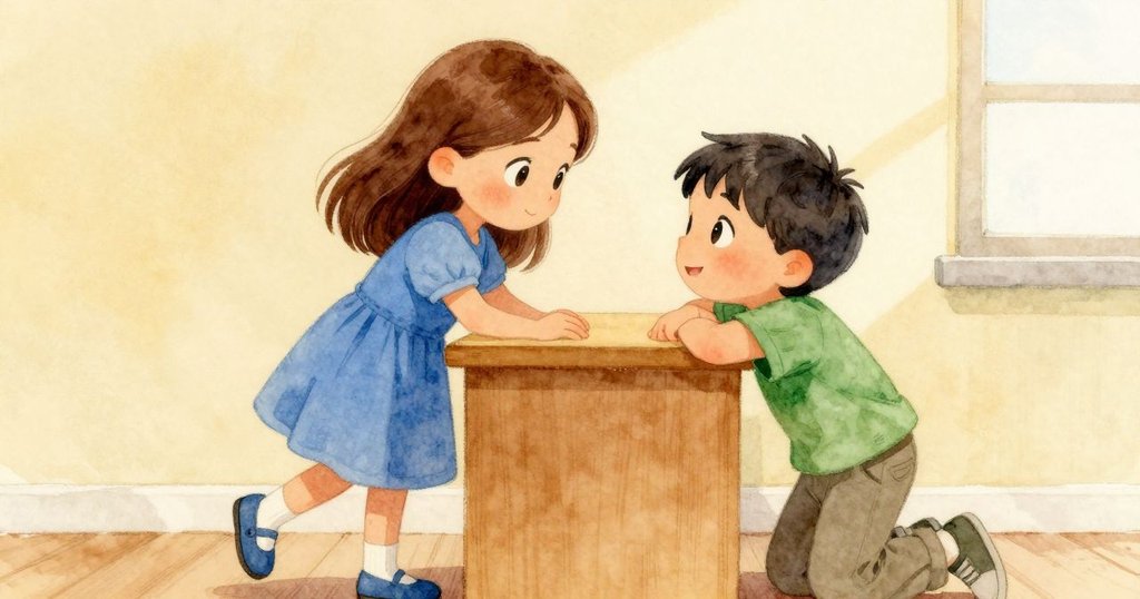 Remy從桌旁探出身子微笑擁抱Lily，兩人互動溫馨，背景中透露出創作與支持的氛圍。