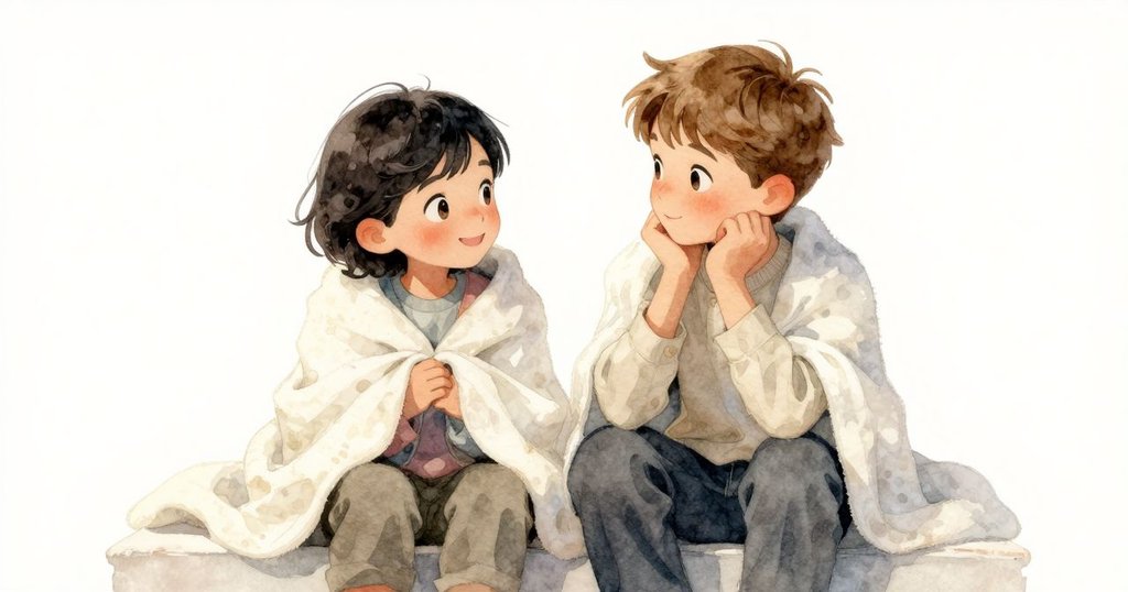 Eli與朋友Winter相遇，後者坐在台階上被柔軟小毯覆蓋，早晨光影變換，互致早安，溫暖感人。