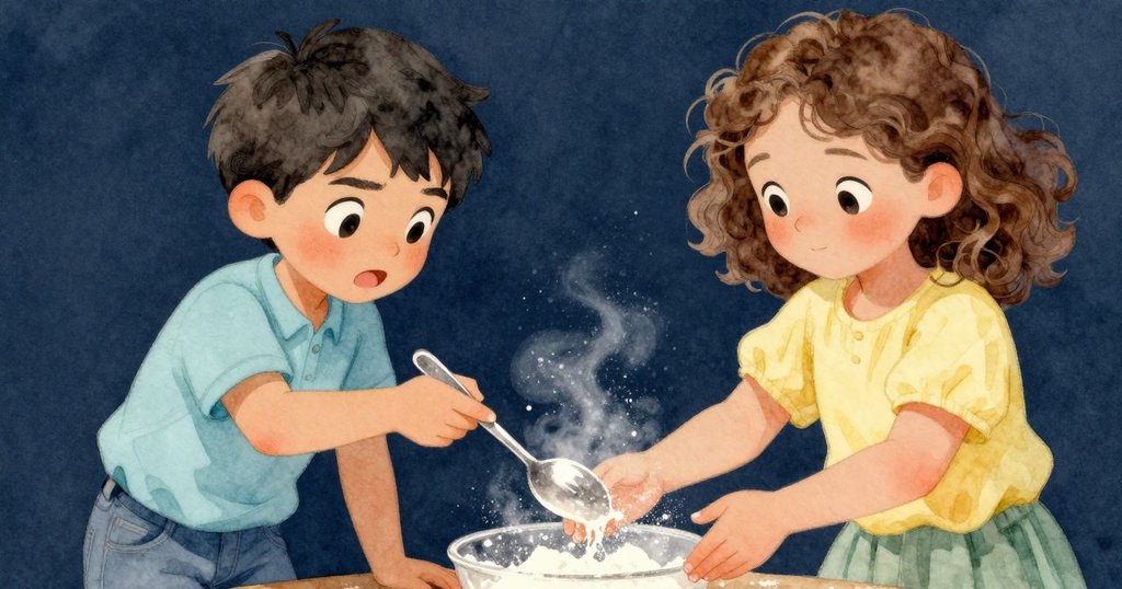 Corbin的手輕輕拾起閃亮的銀匙，手指上沾著細微麵粉，展現出專注而溫柔的瞬間