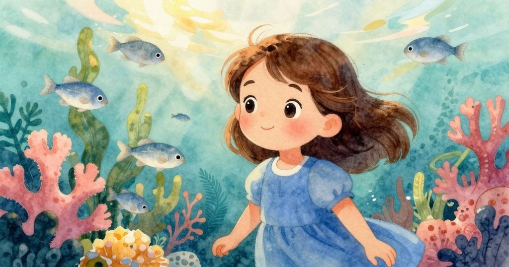 水下世界中，銀魚在水草間快速穿梭，折射光線形成色彩迷人舞動，靜謐而充滿生命力。