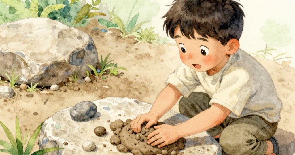 Dashiel專心用手捏塑濕黏土,指尖感受石頭與水的融合,細節展現創作過程。