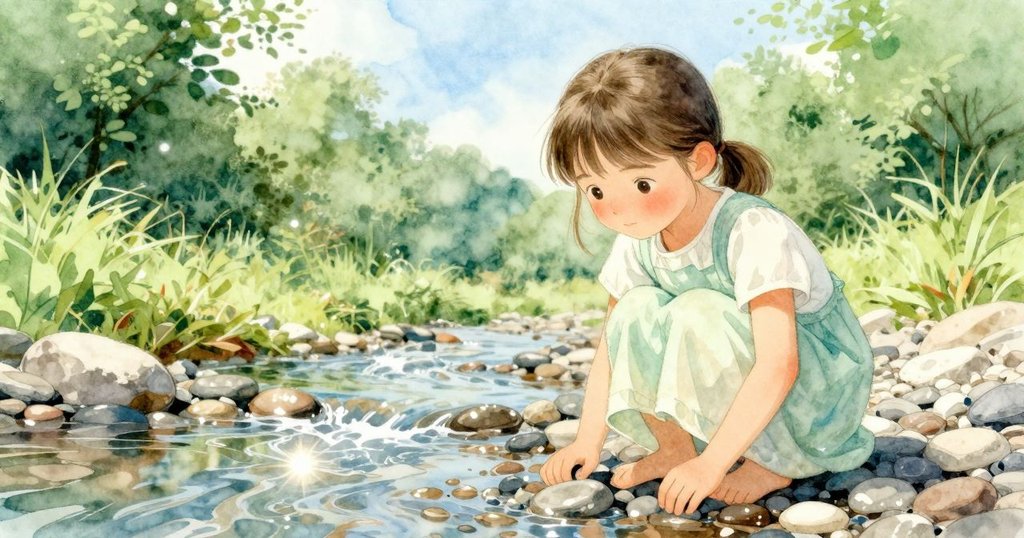 從低角度觀察,銀光閃爍的石頭與流水交織,傳遞大自然奇妙視角,Wanda遠景隱現。