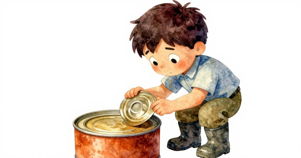 Inigo仔細檢查金屬罐蓋,手指輕觸細膩紋理,感受歲月痕跡,神情專注且溫柔。