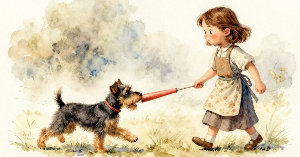 扎迪與犬在店外急速前行,犬尾隨動態軌跡顯現,甜筒穩握手中,動感充滿整個場景。