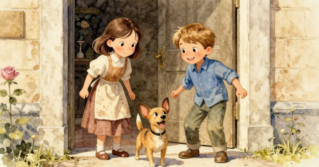 扎迪與馬多克於店外重逢,臉上綻放溫馨笑容,犬歡快隨行,金色光輝映襯溫暖結局。