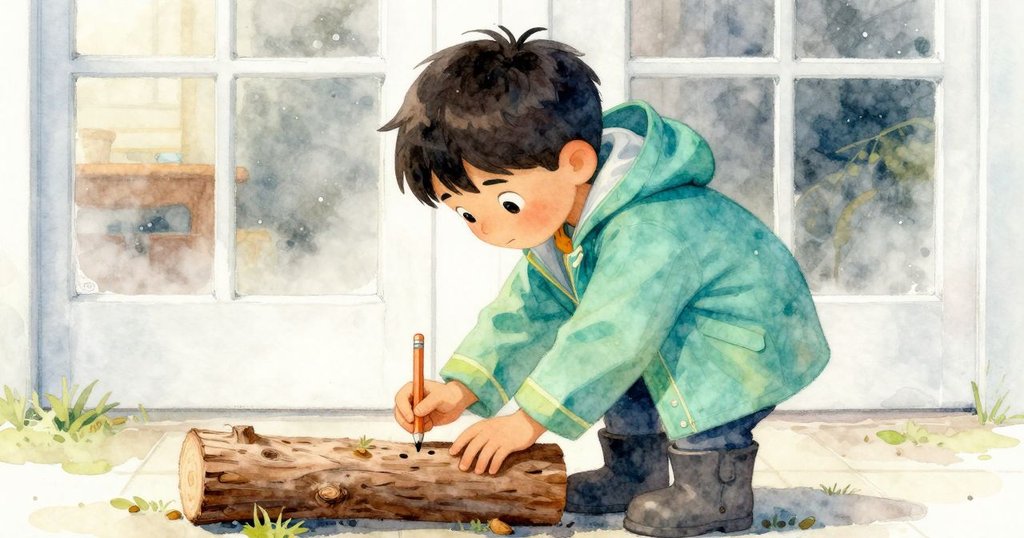 Basil坐回室內, 細心記錄數字於日誌上, 透過霧窗映出故事迴圈與細膩情感