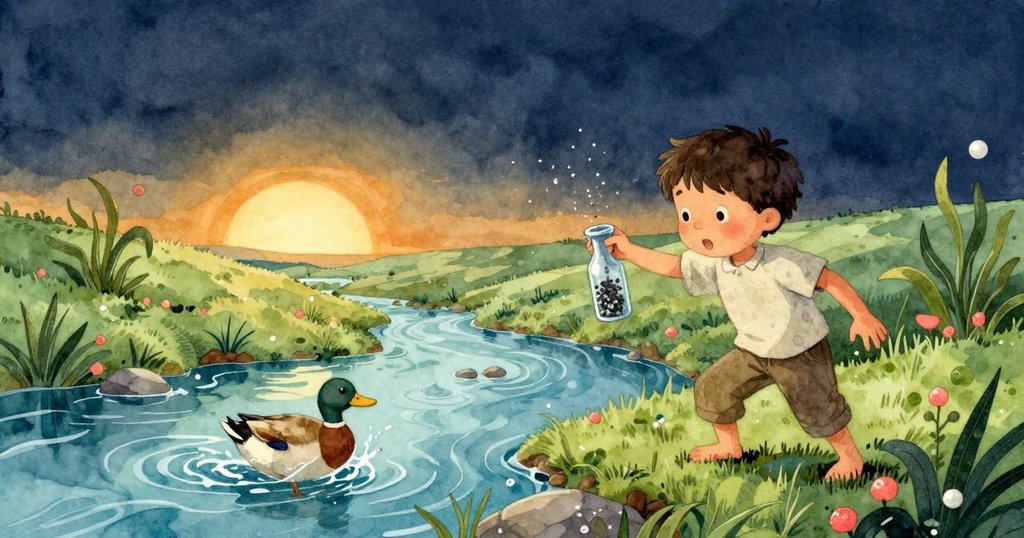 芬坦面向開闊新境,輕放磁粉入玻璃瓶,鴨子在溪水中嬉戲,溫暖光線中展現實驗圓滿結局