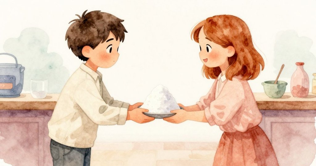 伊恩將整齊的糖霜輕放於櫃台上,帕洛瑪微笑接過,象徵問題解決,背景展現溫馨酒吧內部。