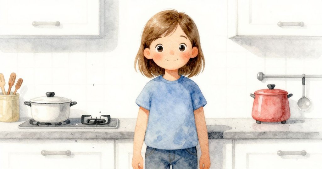 廚房櫃檯與桌面之間的過渡區, 水滴與移動物件營造細膩平衡, 呈現故事轉折中的靜謐氛圍