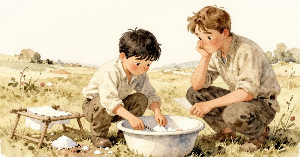 在傍晚溫暖光線中，Dashiel 與 Forrest 朝著戶外曬鹽架走去，展示自然精妙細節與和諧結局