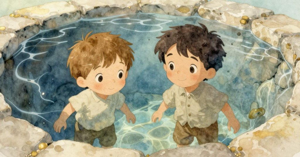 從水槽內部呈現清澈水面，下方微妙的波紋與閃爍光點展示出大自然隱藏的美麗細節，意境安詳。