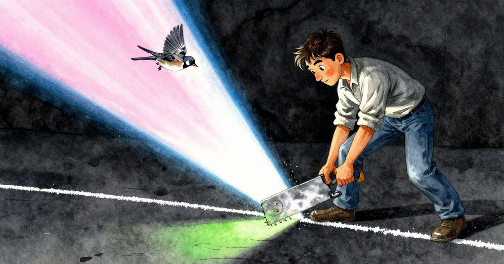 隨著一道光照亮夾具,粉筆線重現,埃梅特果斷鋸切,麻雀振翅高飛,現場達到高潮與成功。