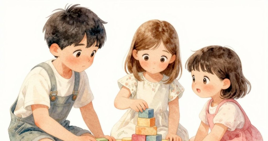 Seth 與另一位孩子互動，一邊細心堆積積木，一邊共享驚奇目光，探索蜜蜂藏匿處，充滿家庭溫馨