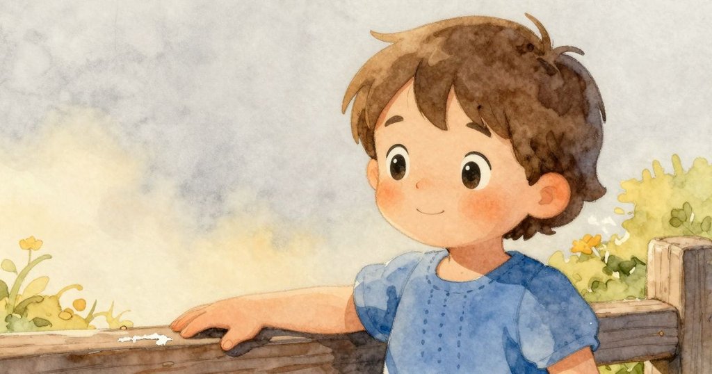 哈雷伸手觸摸風化的木欄,一顆微光畫片從欄上滑落,象徵著短暫又珍貴的思緒