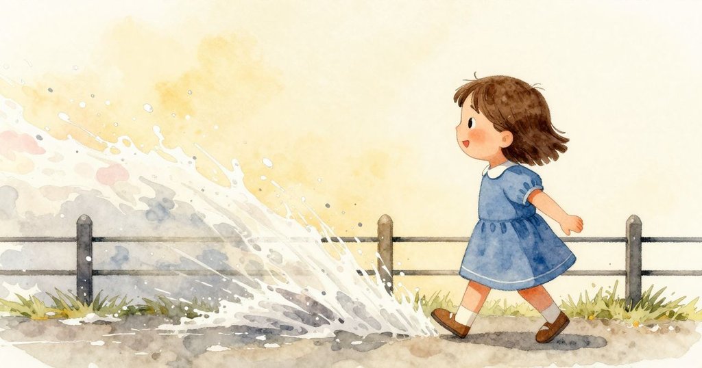 哈雷在逐漸靜止的水花陪伴下從圍欄邊緣離去,帶著含蓄微笑和不捨,場景充滿寧靜與溫暖