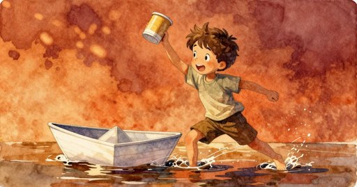 Pebble Balances the Cup Boat