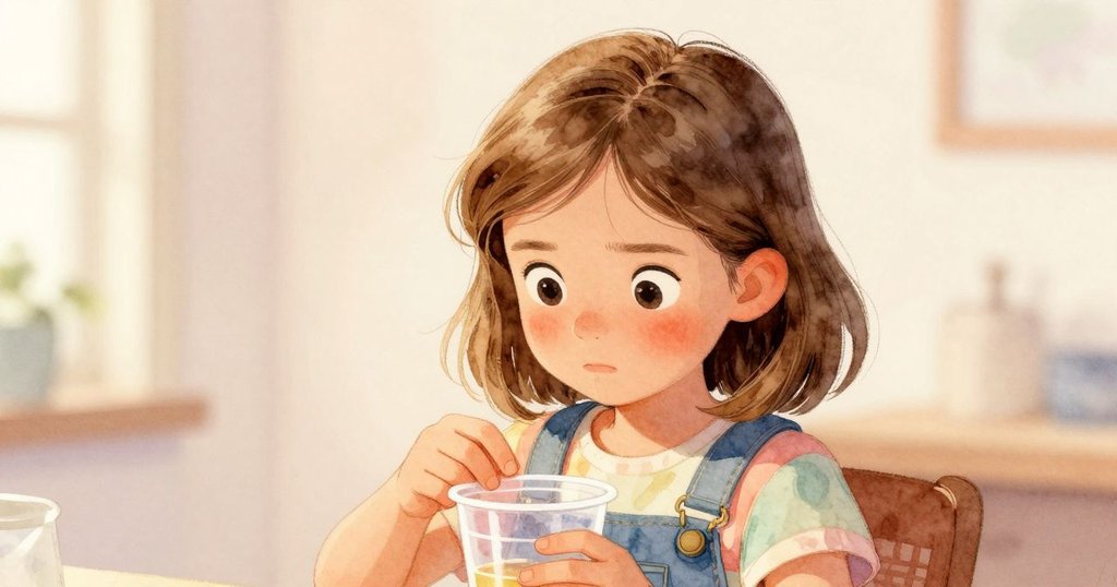Freya近鏡頭專注地輕觸塑膠杯邊,表情透露出緊張與期待,室內溫暖燈光襯托出細膩情緒。