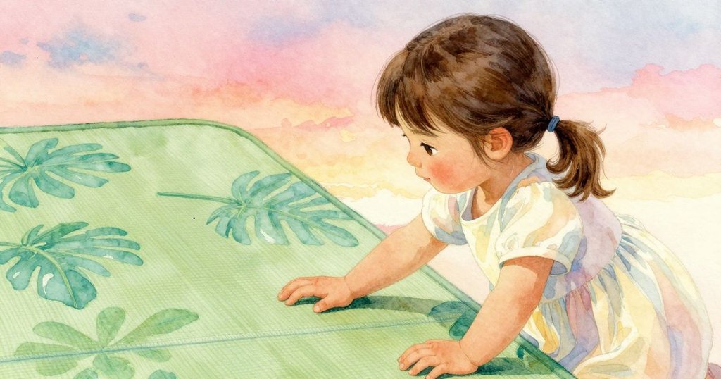 Lena專注觸摸毛氈上細緻的跳躍痕跡,溫暖室內光線映照出探索的細節與好奇心瞬間。