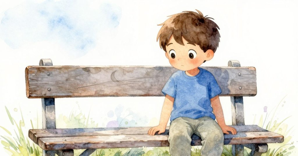 邁爾斯彎身靠近老舊木椅, 輕觸著如月光般的淡痕, 柔和晨光下展現細膩紋理, 傳遞寧靜氛圍