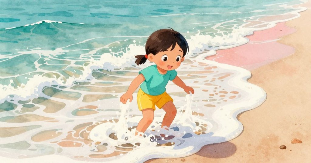 隨著時間推移，Sara觀察海浪慢慢湧近，潮汐池上白色泡沫逐漸擴展，呈現動態變化