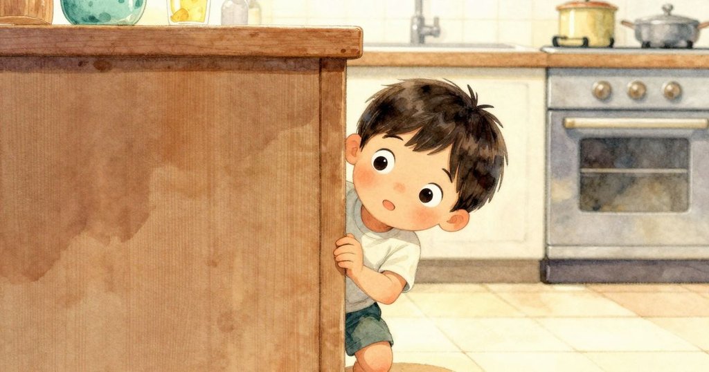 Tobin好奇探視櫥櫃下隱藏空間, 冷光微透, 神秘又溫馨的室內角落展現發現之美