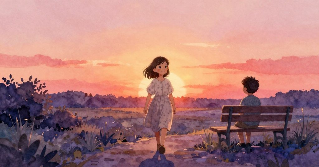 朋友走向蜿蜒園路，Fenna留在長椅旁凝視前方新旅程，充滿決心與期待，情節逐步走向高潮