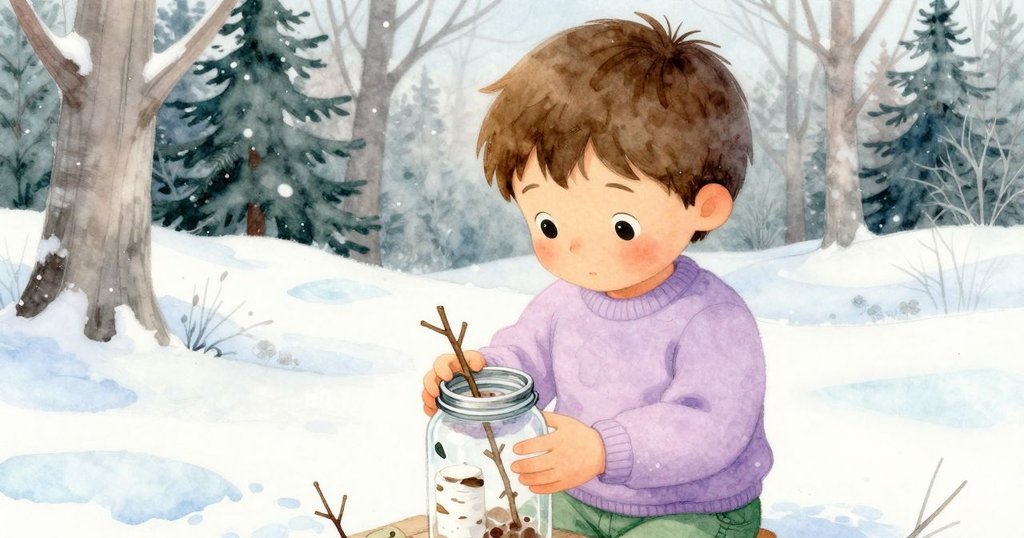 Birch面對瓶口卵石卡住困難，專注地搖動並用樹枝解困，展露堅定與智慧神情。