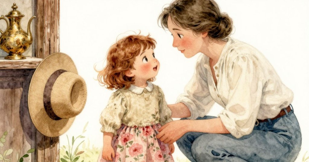 Ada 發現關鍵帽子靜臥在老木上，微風吹拂，欄杆上寒露閃爍，象徵守護與希望。