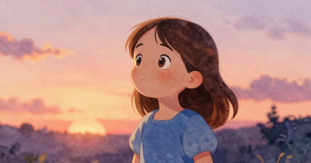 Freya凝視著半開的雛菊, 花瓣漸張, 眼神中充滿驚奇與溫暖, 微近鏡頭特寫